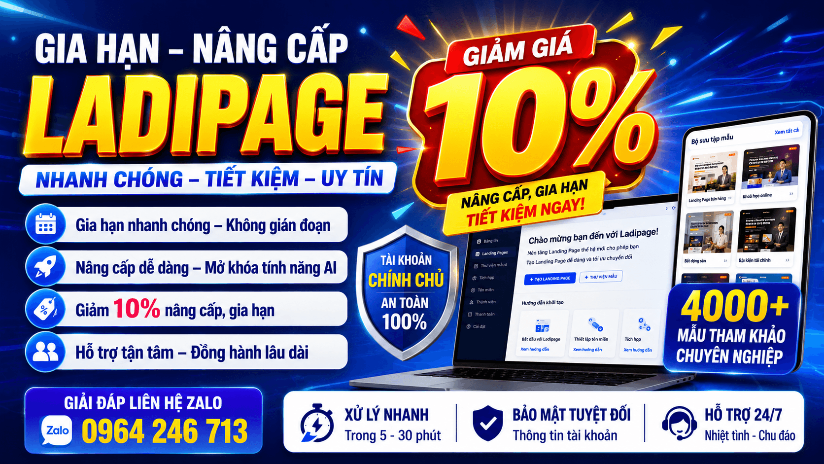 Gia hạn nâng cấp ladipage giảm giá 10%