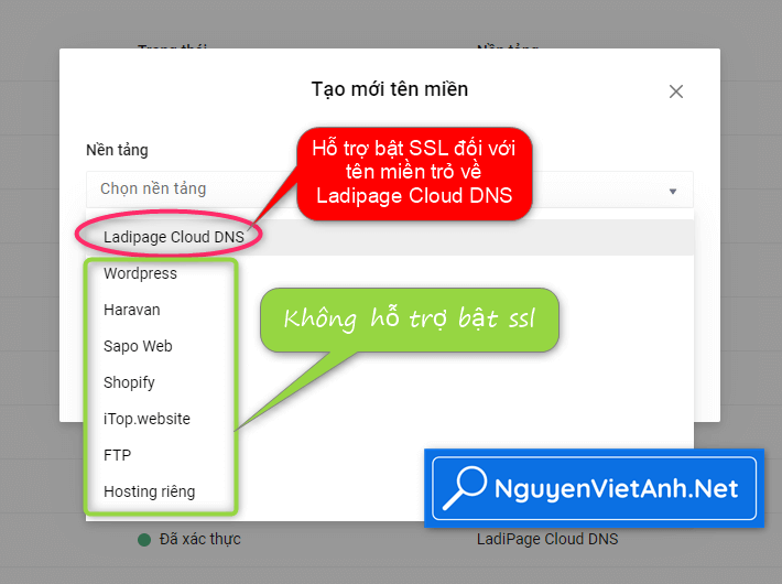 Hỗ trợ bật SSL đối với tên miền trỏ về Ladipage Cloud DNS