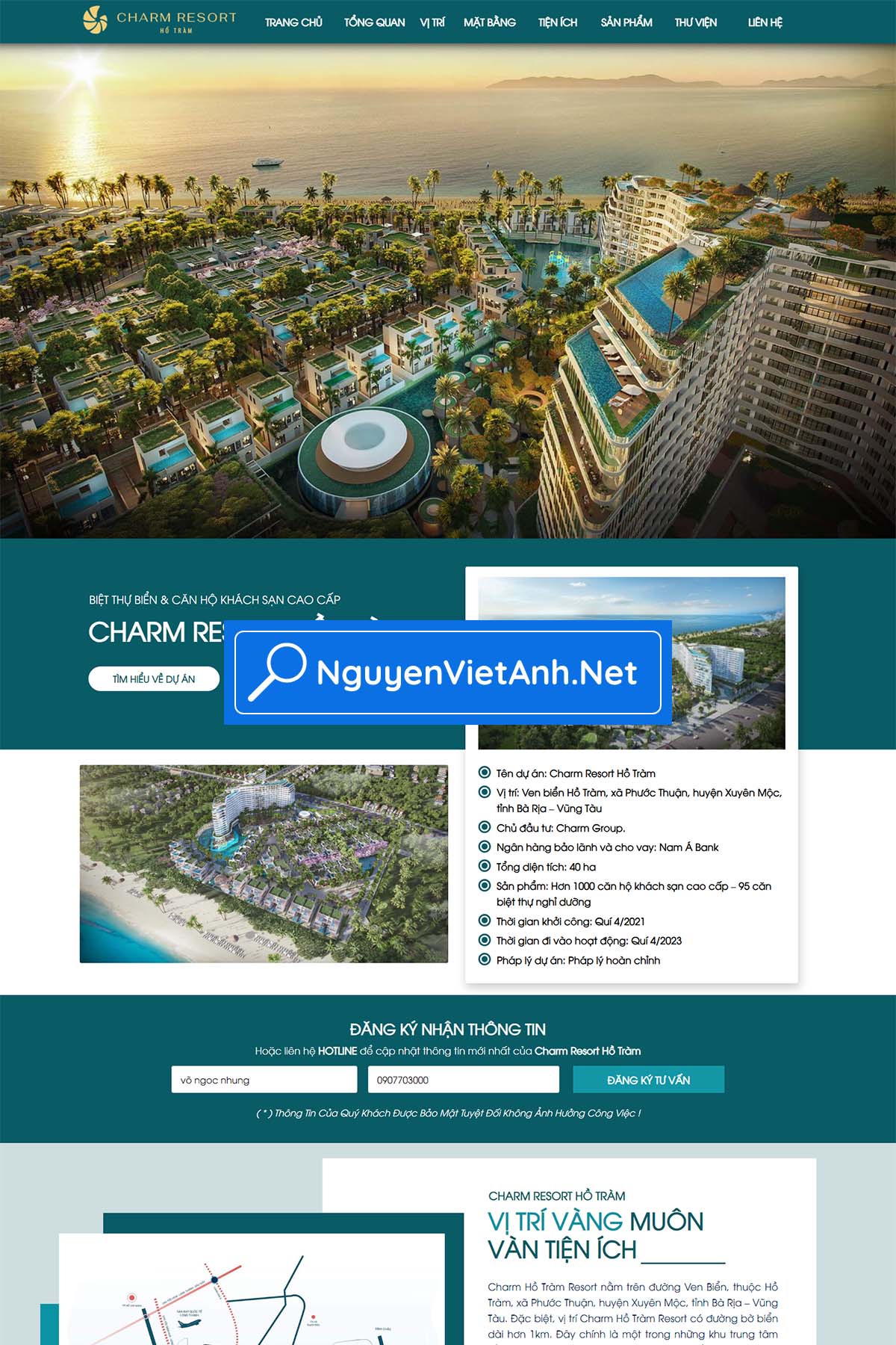 Theme mẫu landing page BDS Charm Resort Hồ Tràm NVA2085